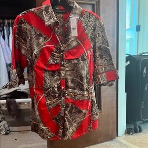 NY&C Vibrant Red and Brown Snake Print Blouse
